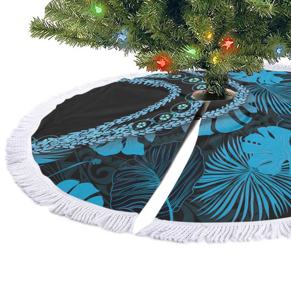Blue Hawaii Kukui Nut Lei Tree Skirt Hawaiian Pattern Monstera Tropical Vibes - Polynesian Pride