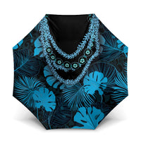 Blue Hawaii Kukui Nut Lei Umbrella Hawaiian Pattern Monstera Tropical Vibes - Polynesian Pride
