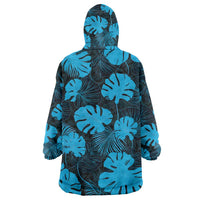 Blue Hawaii Kukui Nut Lei Wearable Blanket Hoodie Hawaiian Pattern Monstera Tropical Vibes - Polynesian Pride