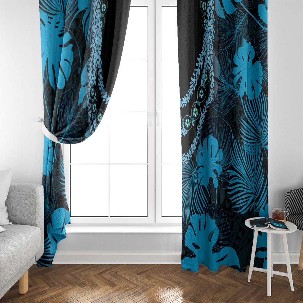 Blue Hawaii Kukui Nut Lei Window Curtain Hawaiian Pattern Monstera Tropical Vibes - Polynesian Pride