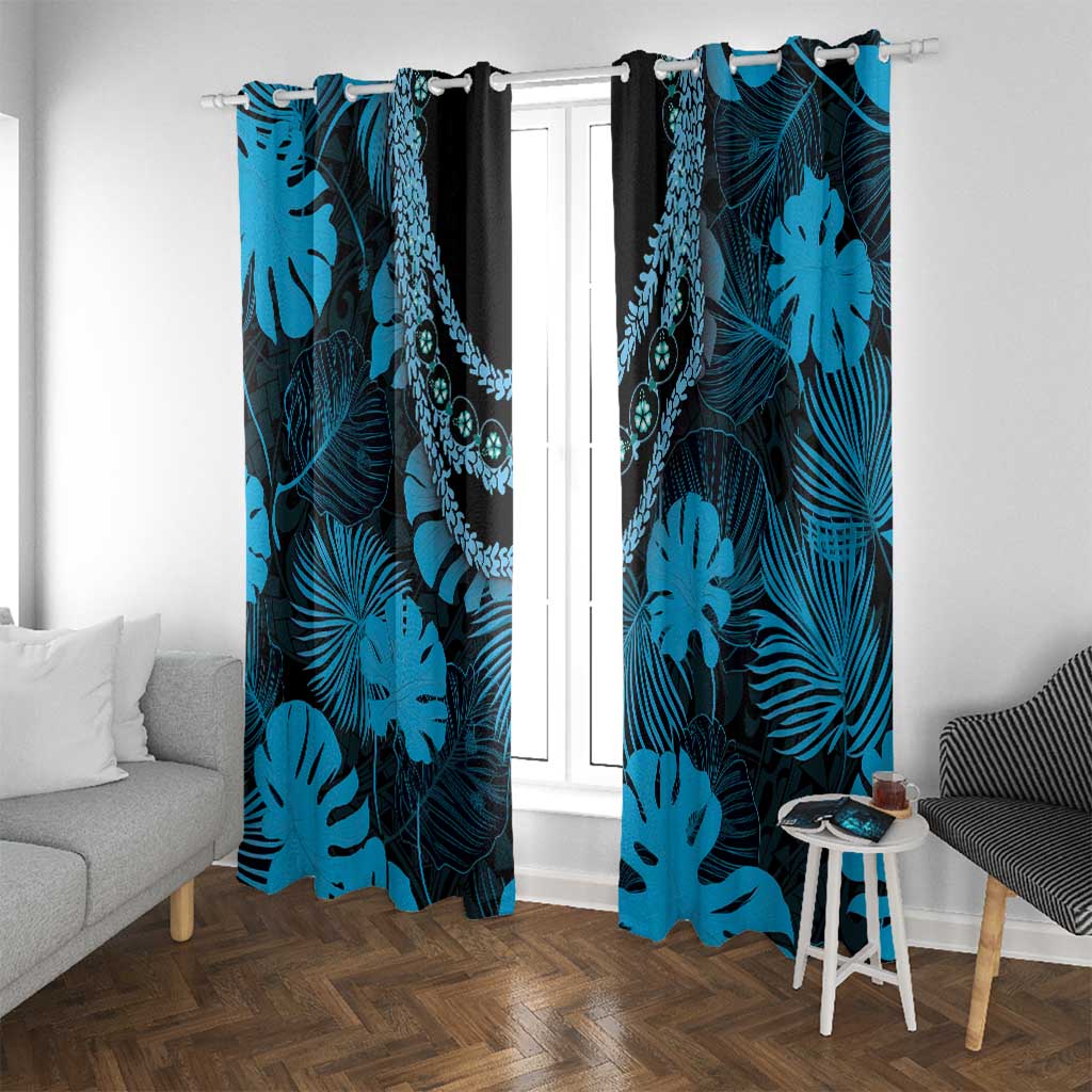 Blue Hawaii Kukui Nut Lei Window Curtain Hawaiian Pattern Monstera Tropical Vibes - Polynesian Pride