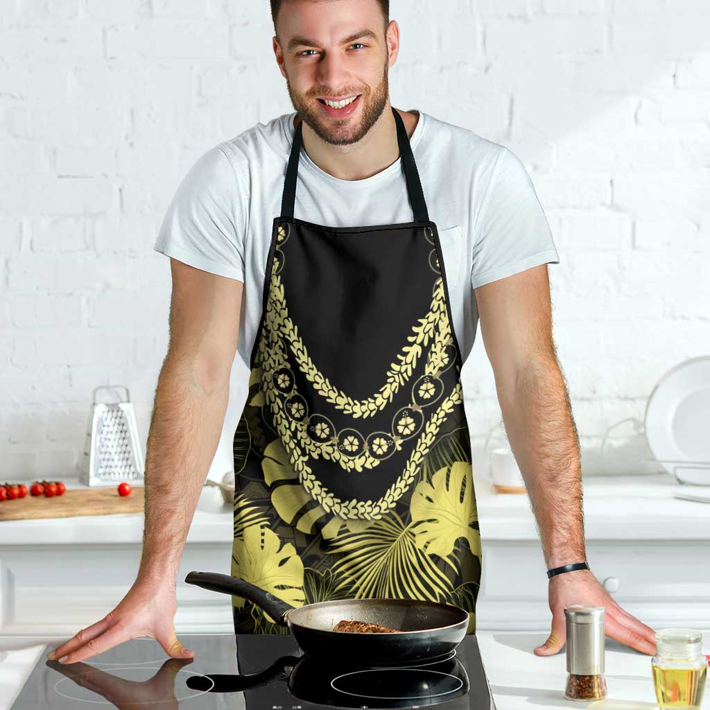 Yellow Hawaii Kukui Nut Lei Apron Hawaiian Pattern Monstera Tropical Vibes - Polynesian Pride