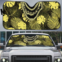 Yellow Hawaii Kukui Nut Lei Auto Sun Shade Hawaiian Pattern Monstera Tropical Vibes - Polynesian Pride