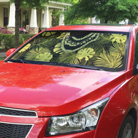 Yellow Hawaii Kukui Nut Lei Auto Sun Shade Hawaiian Pattern Monstera Tropical Vibes - Polynesian Pride