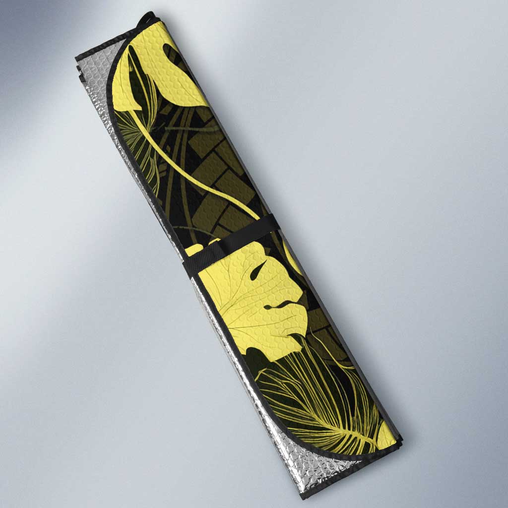 Yellow Hawaii Kukui Nut Lei Auto Sun Shade Hawaiian Pattern Monstera Tropical Vibes - Polynesian Pride
