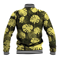 Yellow Hawaii Kukui Nut Lei Baseball Jacket Hawaiian Pattern Monstera Tropical Vibes - Polynesian Pride