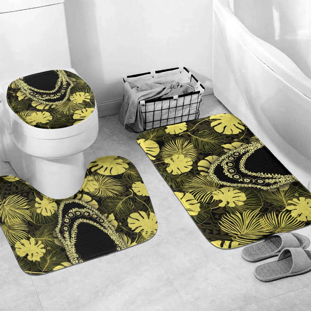 Yellow Hawaii Kukui Nut Lei Bathroom Set Hawaiian Pattern Monstera Tropical Vibes - Polynesian Pride