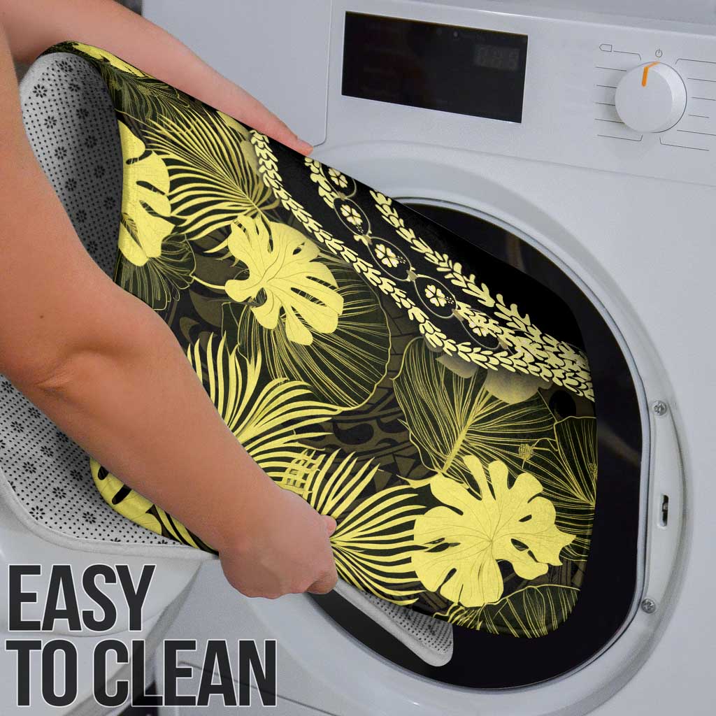 Yellow Hawaii Kukui Nut Lei Bathroom Set Hawaiian Pattern Monstera Tropical Vibes - Polynesian Pride