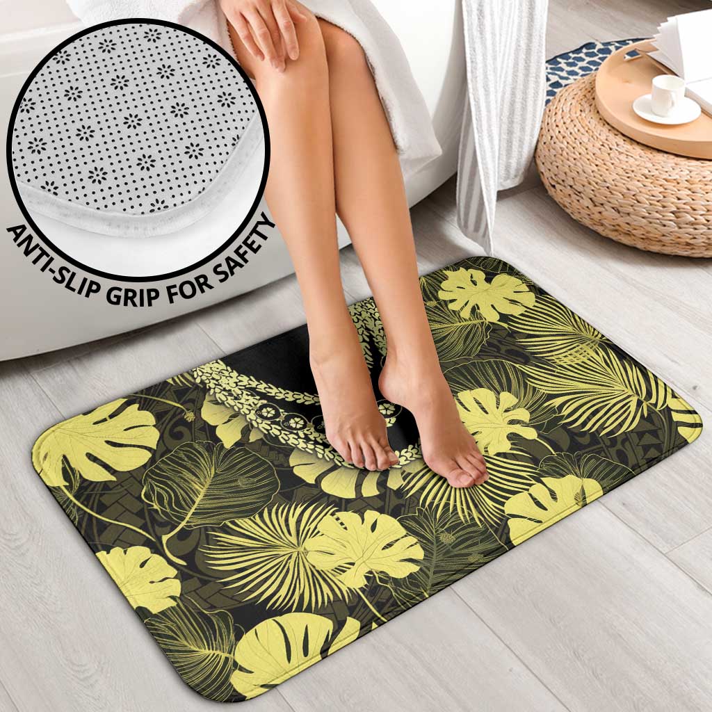 Yellow Hawaii Kukui Nut Lei Bathroom Set Hawaiian Pattern Monstera Tropical Vibes - Polynesian Pride