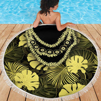 Yellow Hawaii Kukui Nut Lei Beach Blanket Hawaiian Pattern Monstera Tropical Vibes - Polynesian Pride