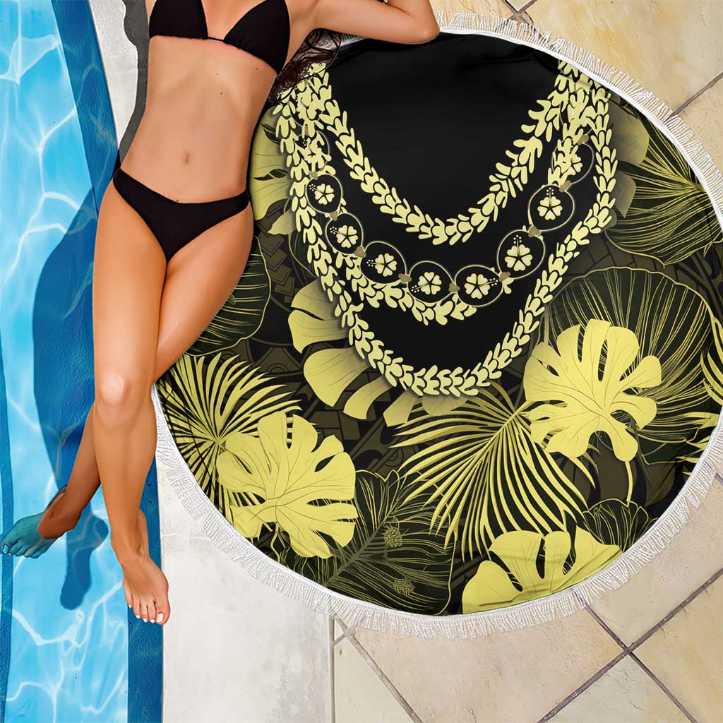 Yellow Hawaii Kukui Nut Lei Beach Blanket Hawaiian Pattern Monstera Tropical Vibes - Polynesian Pride