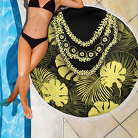 Yellow Hawaii Kukui Nut Lei Beach Blanket Hawaiian Pattern Monstera Tropical Vibes - Polynesian Pride