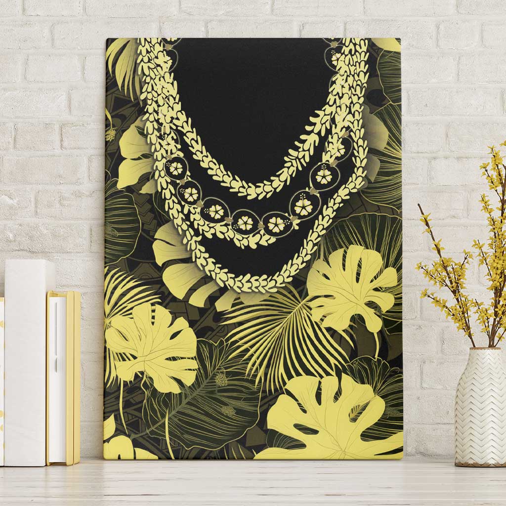 Yellow Hawaii Kukui Nut Lei Canvas Wall Art Hawaiian Pattern Monstera Tropical Vibes - Polynesian Pride
