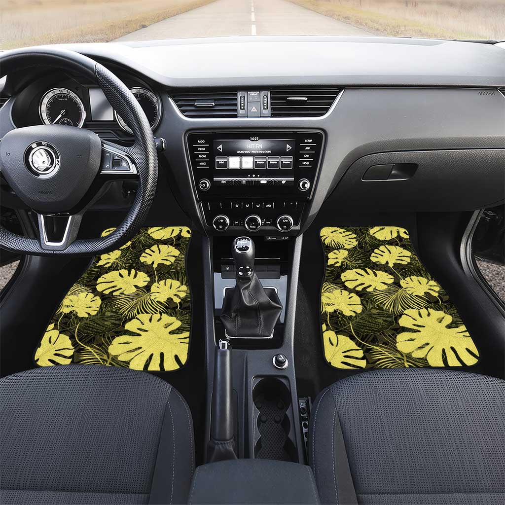 Yellow Hawaii Kukui Nut Lei Car Mats Hawaiian Pattern Monstera Tropical Vibes - Polynesian Pride