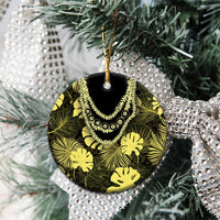 Yellow Hawaii Kukui Nut Lei Ceramic Ornament Hawaiian Pattern Monstera Tropical Vibes - Polynesian Pride