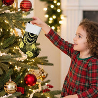 Yellow Hawaii Kukui Nut Lei Christmas Stocking Hawaiian Pattern Monstera Tropical Vibes - Polynesian Pride