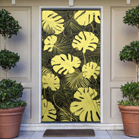 Yellow Hawaii Kukui Nut Lei Door Cover Hawaiian Pattern Monstera Tropical Vibes - Polynesian Pride