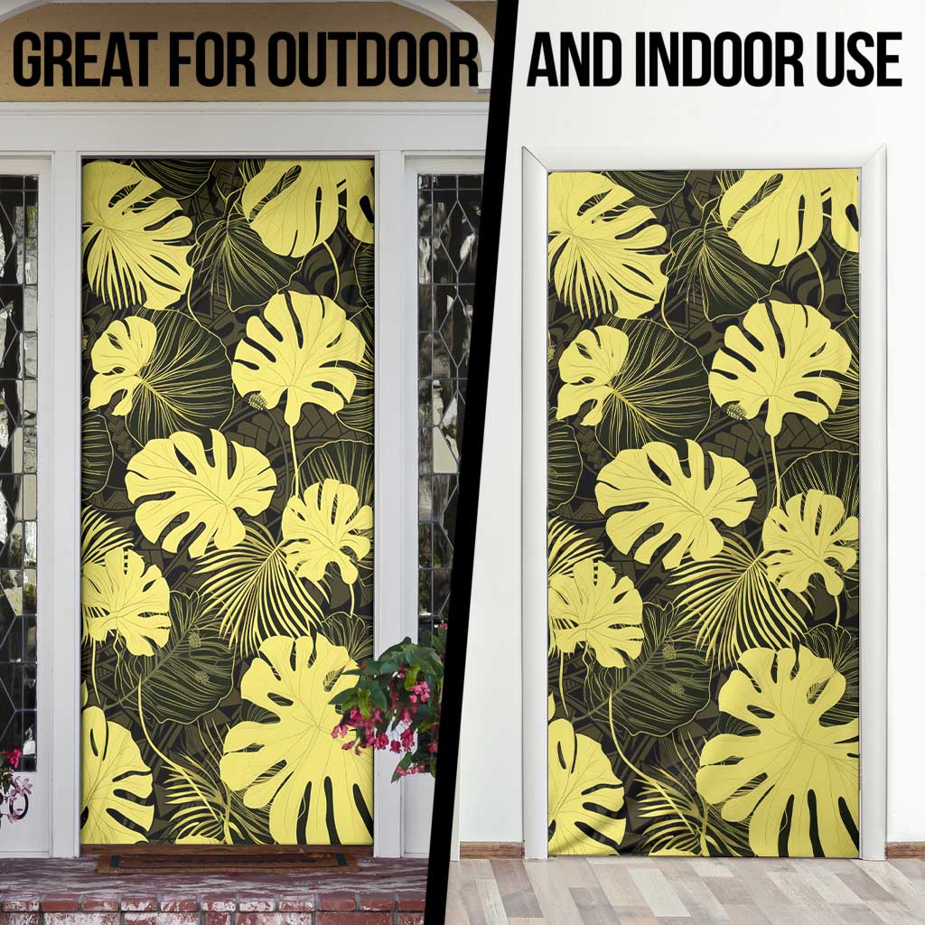 Yellow Hawaii Kukui Nut Lei Door Cover Hawaiian Pattern Monstera Tropical Vibes - Polynesian Pride