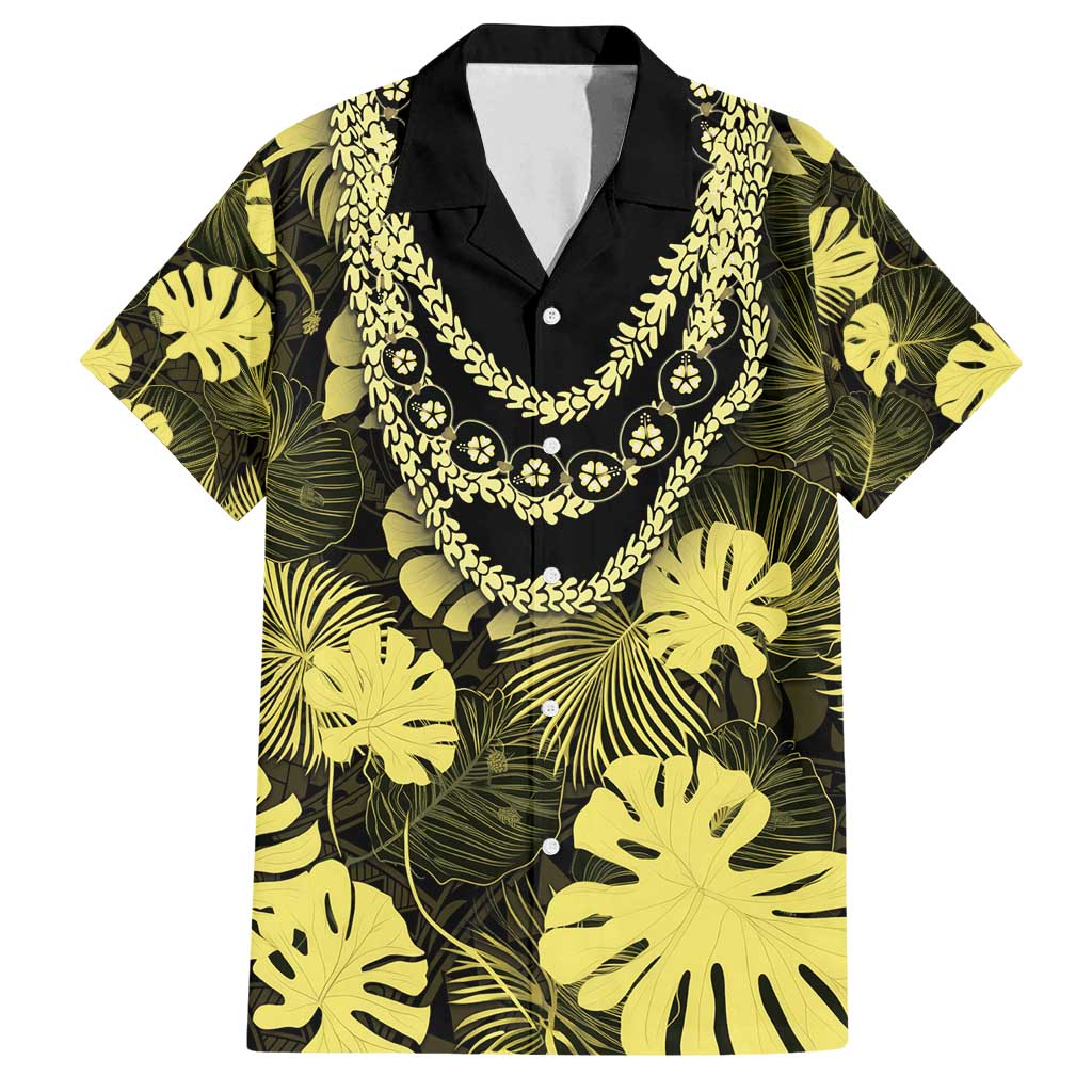 Yellow Hawaii Kukui Nut Lei Family Matching Long Sleeve Bodycon Dress and Hawaiian Shirt Hawaiian Pattern Monstera Tropical Vibes - Polynesian Pride