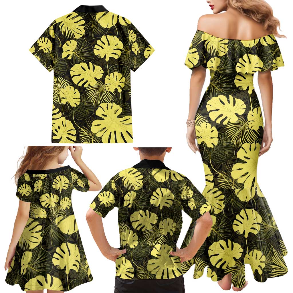 Yellow Hawaii Kukui Nut Lei Family Matching Mermaid Dress and Hawaiian Shirt Hawaiian Pattern Monstera Tropical Vibes - Polynesian Pride