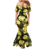 Yellow Hawaii Kukui Nut Lei Family Matching Mermaid Dress and Hawaiian Shirt Hawaiian Pattern Monstera Tropical Vibes - Polynesian Pride