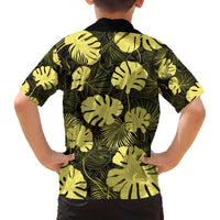 Yellow Hawaii Kukui Nut Lei Family Matching Off The Shoulder Long Sleeve Dress and Hawaiian Shirt Hawaiian Pattern Monstera Tropical Vibes - Polynesian Pride