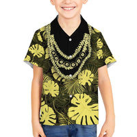 Yellow Hawaii Kukui Nut Lei Family Matching Off Shoulder Short Dress and Hawaiian Shirt Hawaiian Pattern Monstera Tropical Vibes - Polynesian Pride