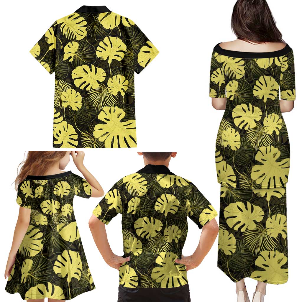 Yellow Hawaii Kukui Nut Lei Family Matching Puletasi and Hawaiian Shirt Hawaiian Pattern Monstera Tropical Vibes LT14 - Polynesian Pride