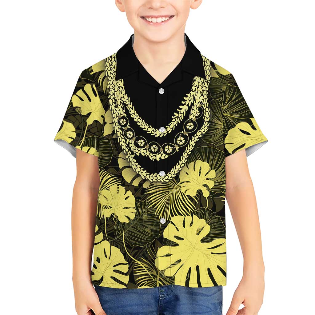 Yellow Hawaii Kukui Nut Lei Family Matching Puletasi and Hawaiian Shirt Hawaiian Pattern Monstera Tropical Vibes LT14 Son's Shirt Yellow - Polynesian Pride