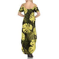 Yellow Hawaii Kukui Nut Lei Family Matching Summer Maxi Dress and Hawaiian Shirt Hawaiian Pattern Monstera Tropical Vibes - Polynesian Pride