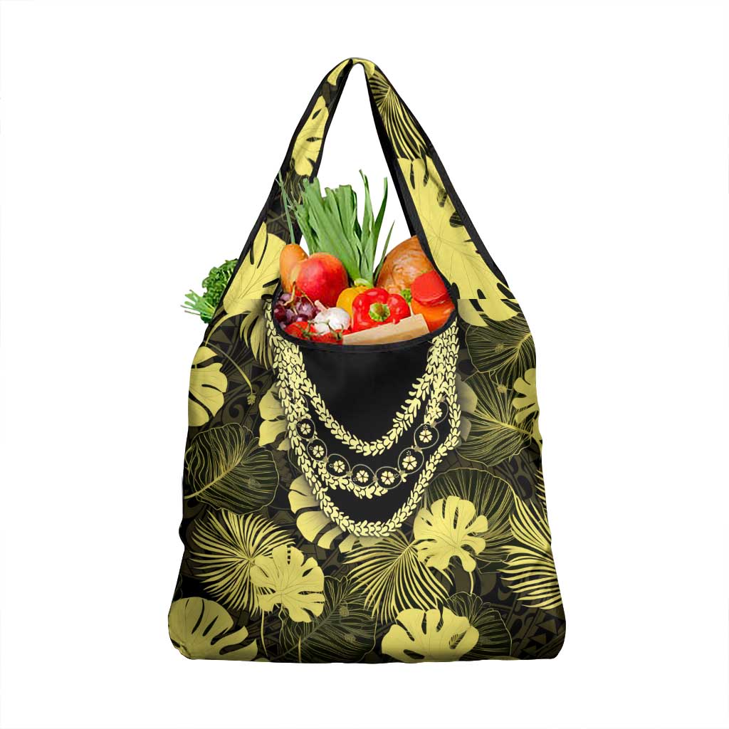 Yellow Hawaii Kukui Nut Lei Grocery Bag Hawaiian Pattern Monstera Tropical Vibes - Polynesian Pride