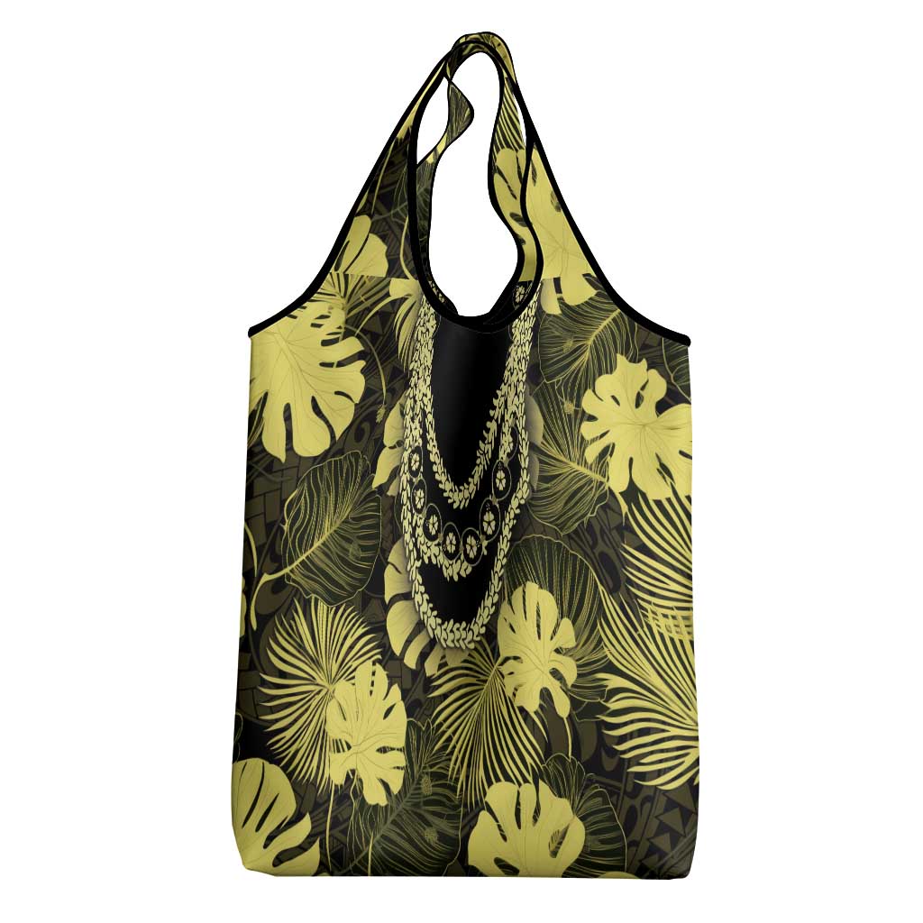 Yellow Hawaii Kukui Nut Lei Grocery Bag Hawaiian Pattern Monstera Tropical Vibes - Polynesian Pride