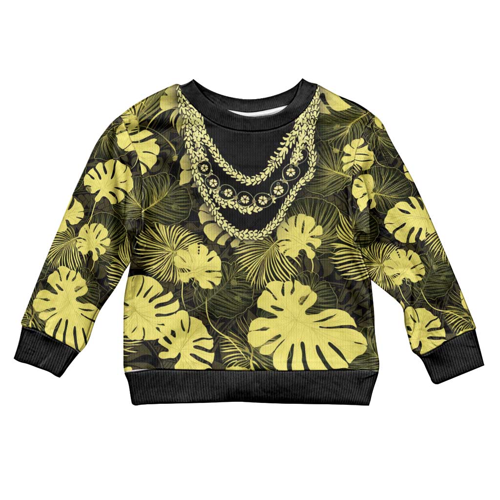 Yellow Hawaii Kukui Nut Lei Kid Ugly Christmas Sweater Hawaiian Pattern Monstera Tropical Vibes - Polynesian Pride