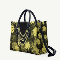 Yellow Hawaii Kukui Nut Lei Leather Bag Hawaiian Pattern Monstera Tropical Vibes - Polynesian Pride