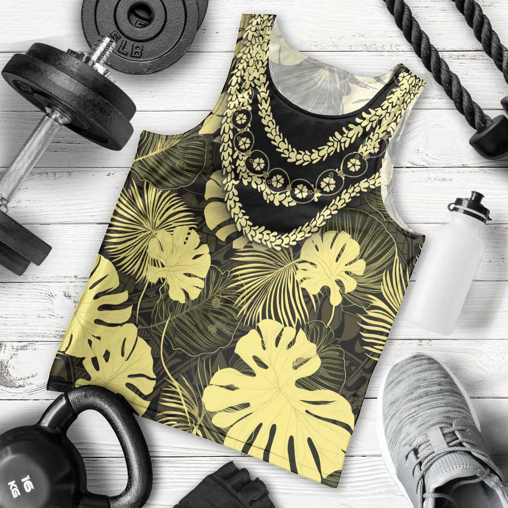 Yellow Hawaii Kukui Nut Lei Men Tank Top Hawaiian Pattern Monstera Tropical Vibes - Polynesian Pride