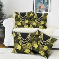 Yellow Hawaii Kukui Nut Lei Pillow Cover Hawaiian Pattern Monstera Tropical Vibes - Polynesian Pride