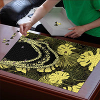 Yellow Hawaii Kukui Nut Lei Puzzle Hawaiian Pattern Monstera Tropical Vibes - Polynesian Pride