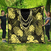 Yellow Hawaii Kukui Nut Lei Quilt Hawaiian Pattern Monstera Tropical Vibes - Polynesian Pride