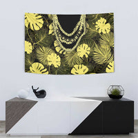 Yellow Hawaii Kukui Nut Lei Tapestry Hawaiian Pattern Monstera Tropical Vibes - Polynesian Pride