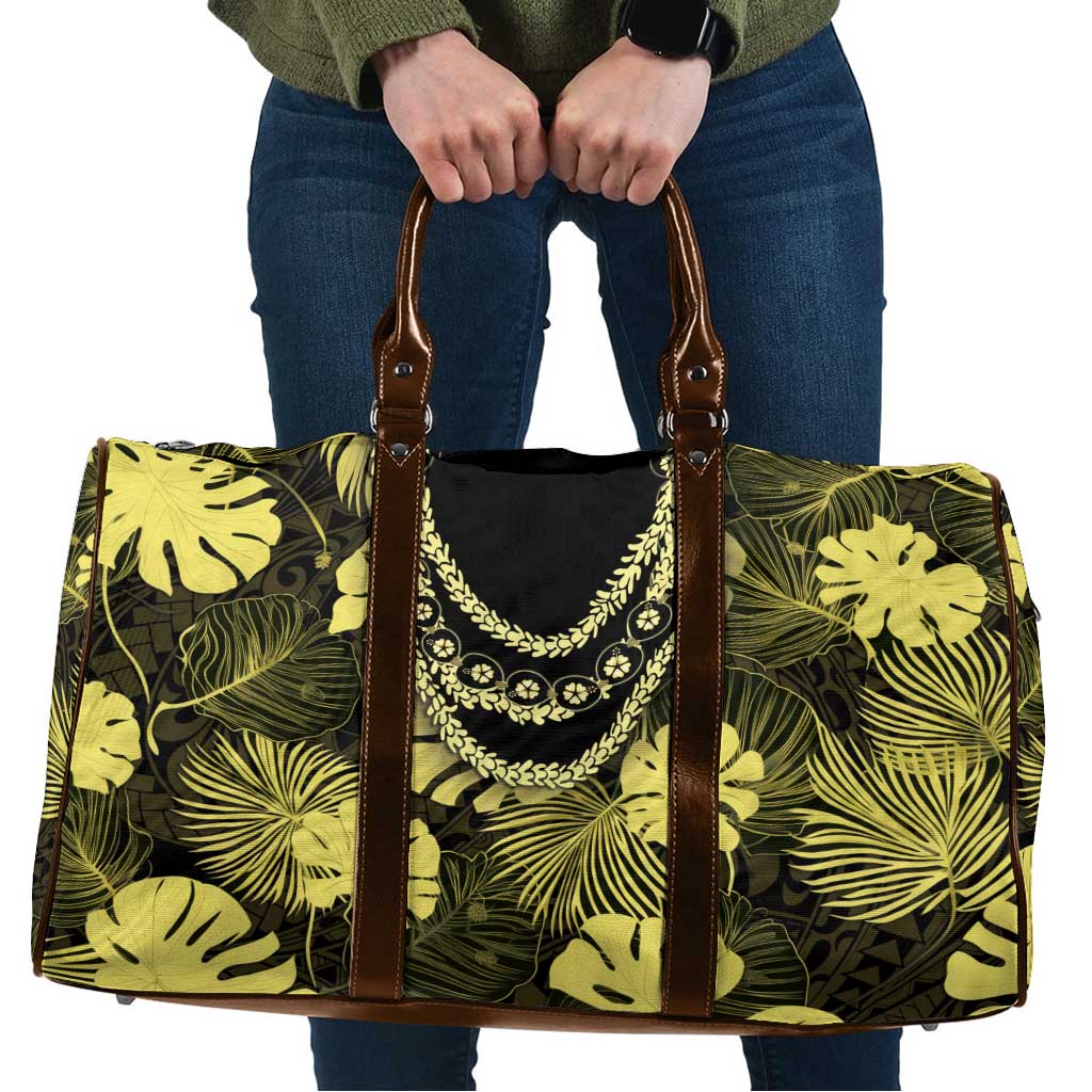 Yellow Hawaii Kukui Nut Lei Travel Bag Hawaiian Pattern Monstera Tropical Vibes - Polynesian Pride