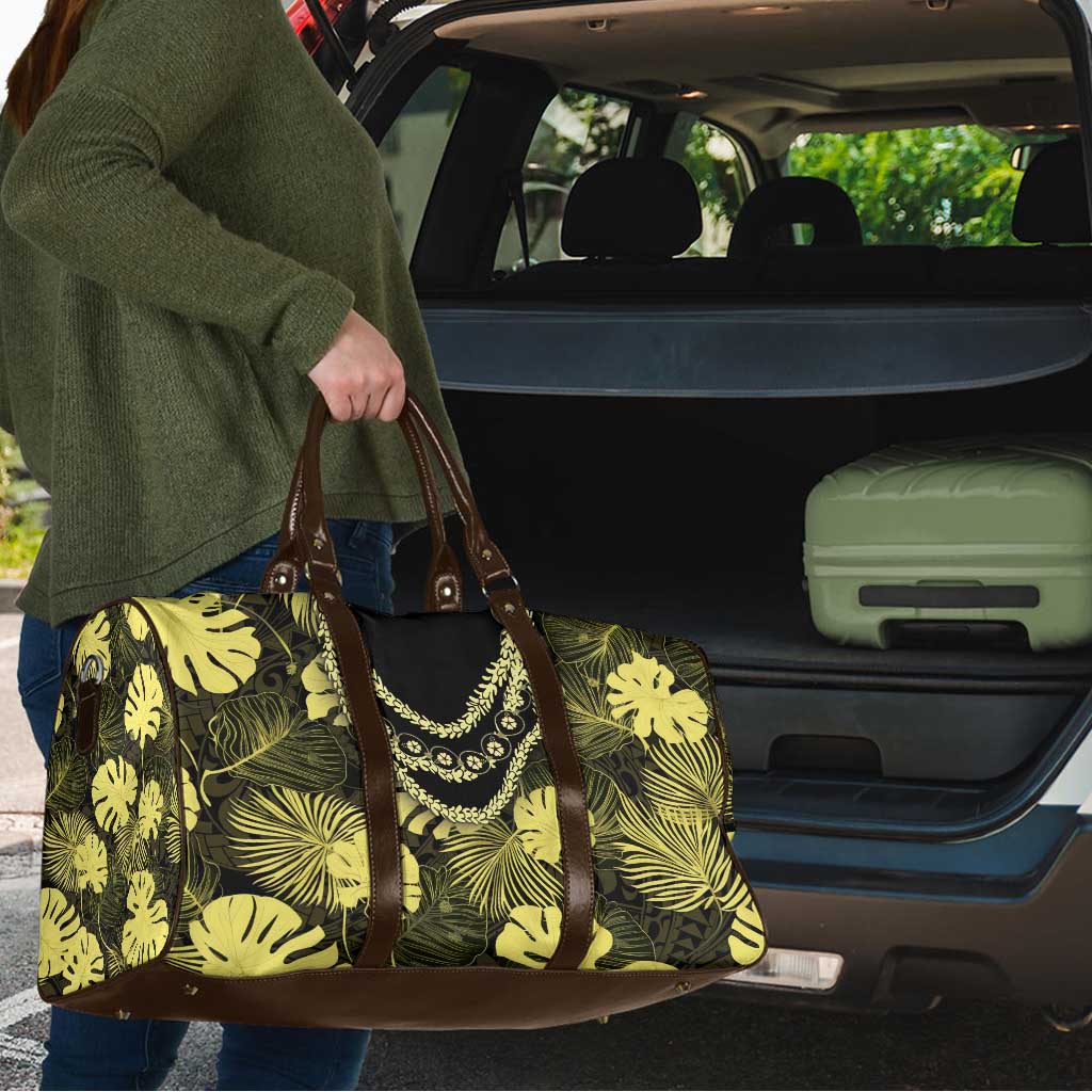 Yellow Hawaii Kukui Nut Lei Travel Bag Hawaiian Pattern Monstera Tropical Vibes - Polynesian Pride