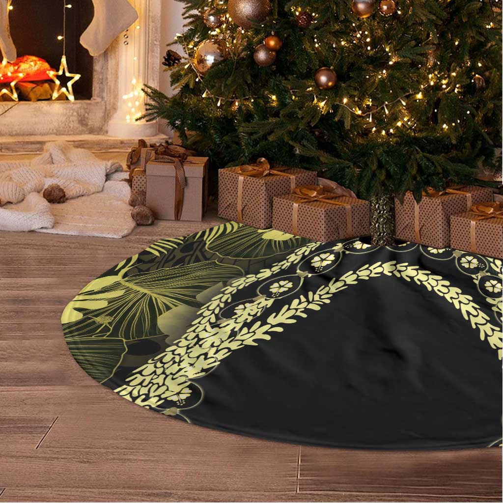 Yellow Hawaii Kukui Nut Lei Tree Skirt Hawaiian Pattern Monstera Tropical Vibes - Polynesian Pride