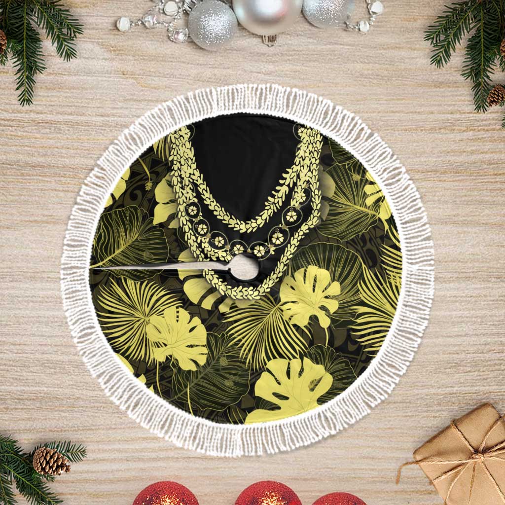 Yellow Hawaii Kukui Nut Lei Tree Skirt Hawaiian Pattern Monstera Tropical Vibes - Polynesian Pride