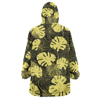 Yellow Hawaii Kukui Nut Lei Wearable Blanket Hoodie Hawaiian Pattern Monstera Tropical Vibes - Polynesian Pride