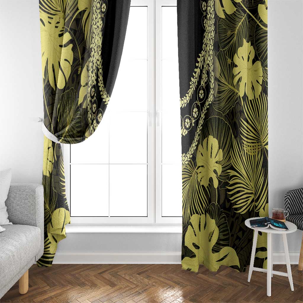 Yellow Hawaii Kukui Nut Lei Window Curtain Hawaiian Pattern Monstera Tropical Vibes - Polynesian Pride