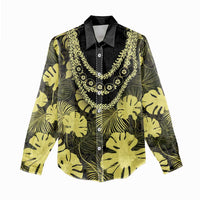 Yellow Hawaii Kukui Nut Lei Women Casual Shirt Hawaiian Pattern Monstera Tropical Vibes - Polynesian Pride