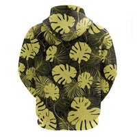 Yellow Hawaii Kukui Nut Lei Zip Hoodie Hawaiian Pattern Monstera Tropical Vibes - Polynesian Pride