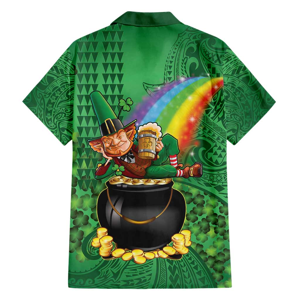 Hawaii Saint Patrick's Day Family Matching Short Sleeve Bodycon Dress and Hawaiian Shirt Funny Leprechaun With Pot Of Gold - Polynesian Tattoo LT14 - Polynesian Pride