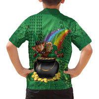 Hawaii Saint Patrick's Day Family Matching Summer Maxi Dress and Hawaiian Shirt Funny Leprechaun With Pot Of Gold - Polynesian Tattoo LT14 - Polynesian Pride