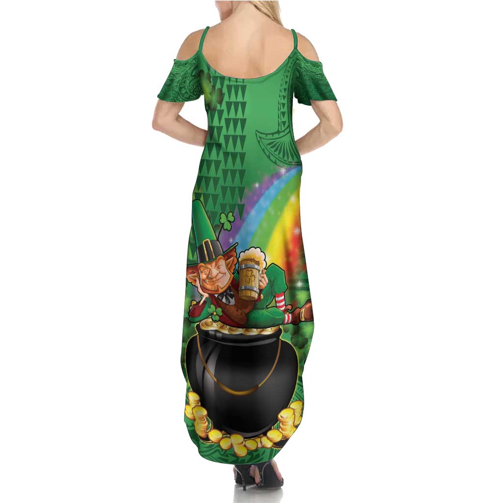 Hawaii Saint Patrick's Day Family Matching Summer Maxi Dress and Hawaiian Shirt Funny Leprechaun With Pot Of Gold - Polynesian Tattoo LT14 - Polynesian Pride